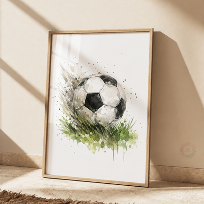 Personalised Football Wall Art Set – Green Watercolour Name & Number Prints