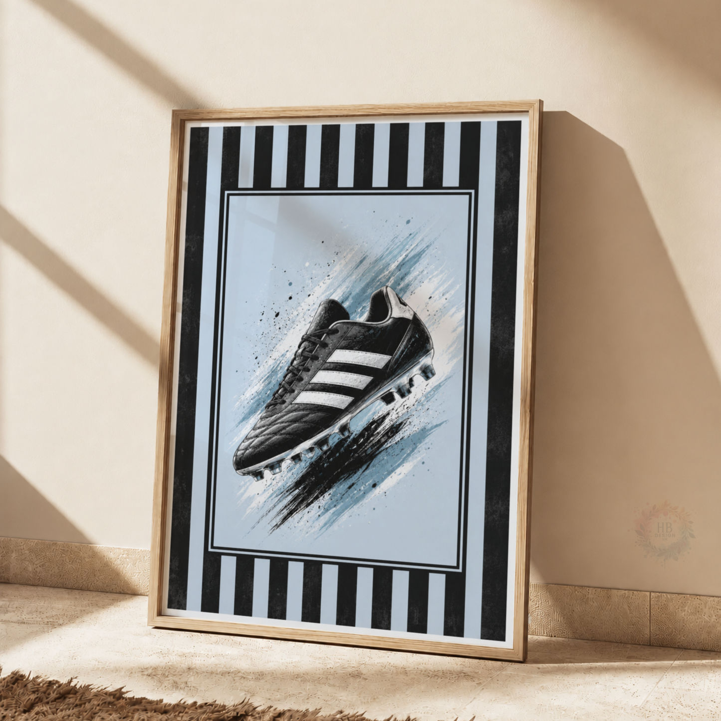 Personalised Blue & Black Football Wall Art Set – Name & Number Prints