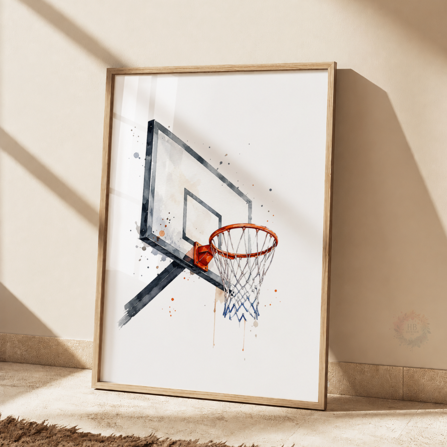 Personalised Basketball Wall Art Prints – Set of 3 Watercolour Player, Hoop & Ball Prints