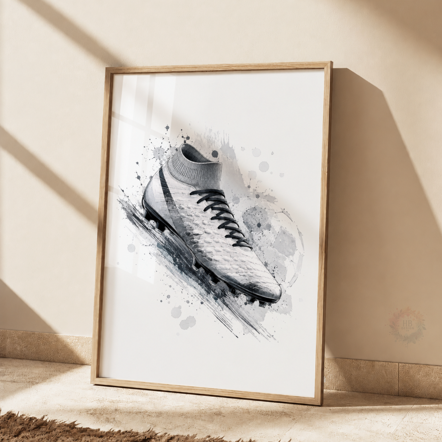 Personalised Monochrome Football Wall Art Set – Name & Number Prints