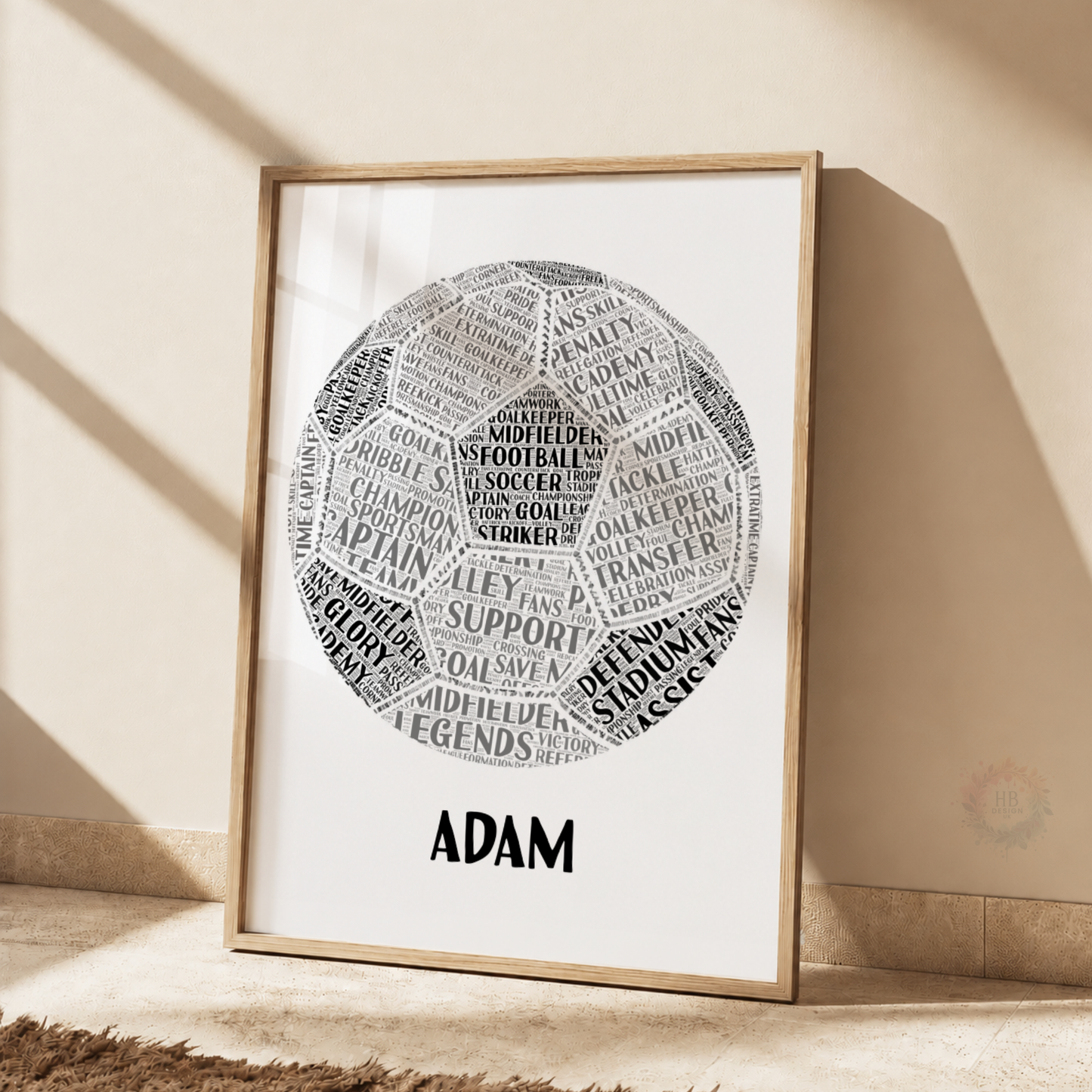 Personalised Football Word Art Print – Custom Name Soccer Wall Art for Boys Bedroom
