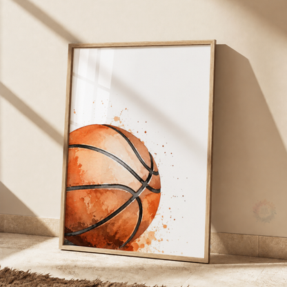 Personalised Basketball Prints – Set of 3 Watercolour Ball, Jersey & Hoop Wall Art