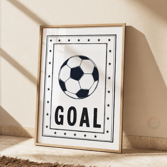 Goal Football Print – Black & White Soccer Wall Art for Boys Bedroom