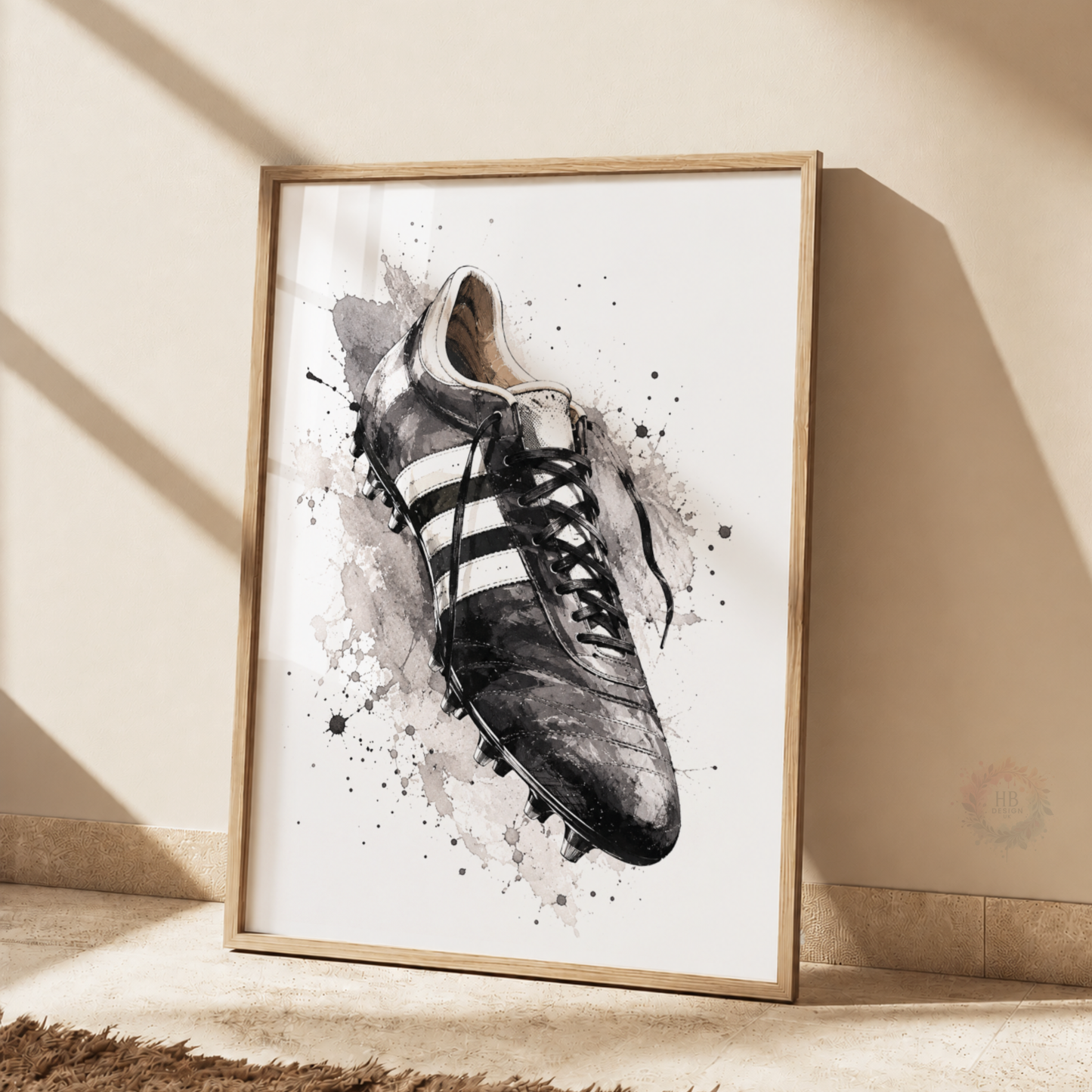 Personalised Black & White Football Wall Art Set – Name & Number Football Prints