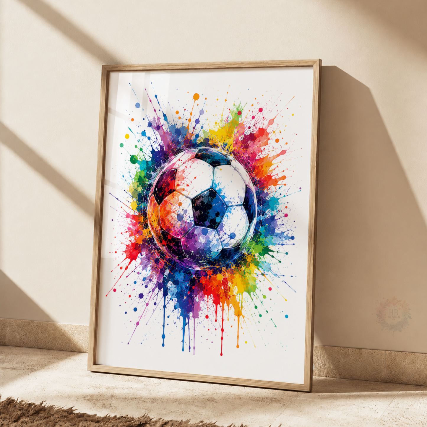 Personalised Colourful Football Wall Art Set – Name & Number Prints