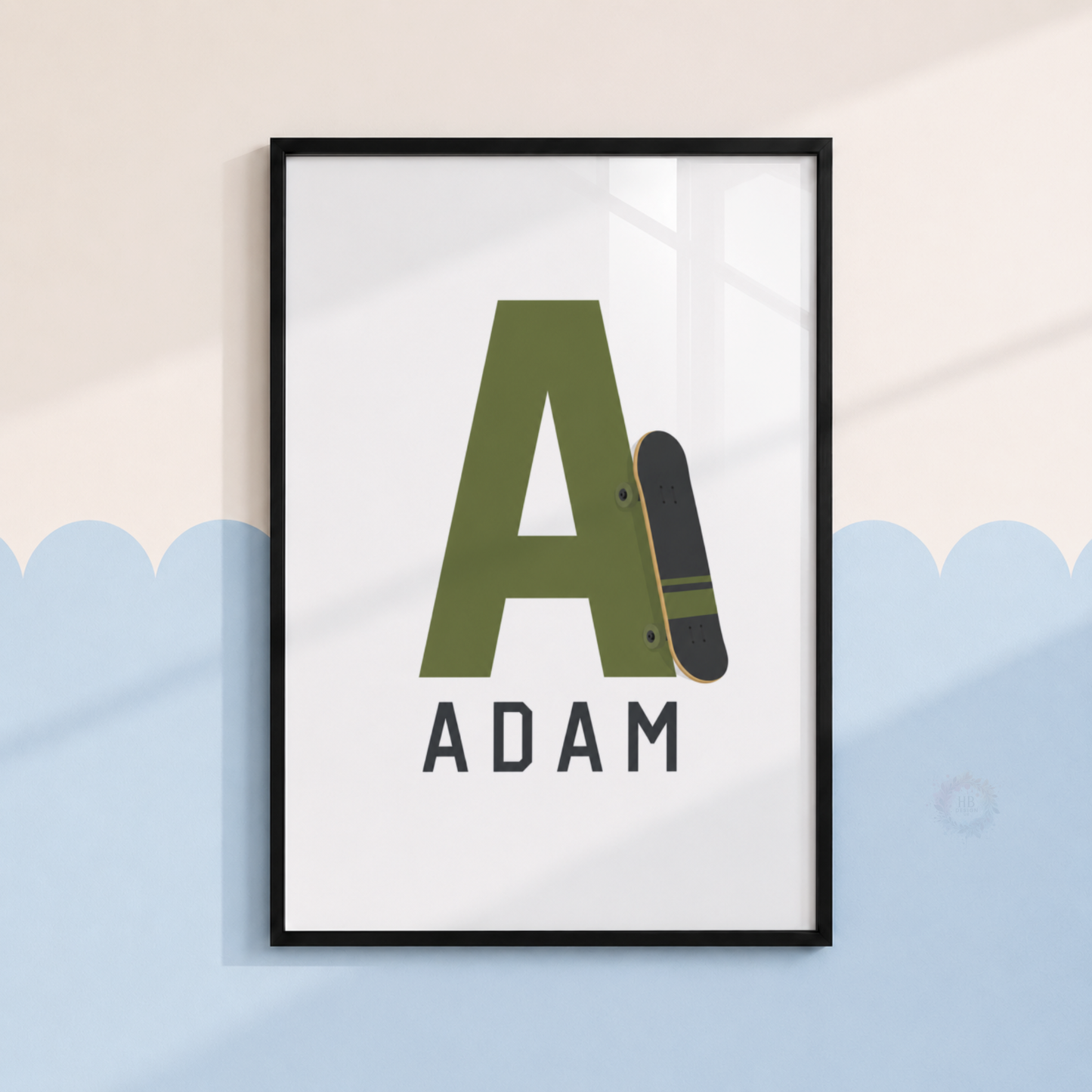 Personalised Skateboard Bedroom Prints – Set of 3 Helmet, Skateboard & Name Wall Art