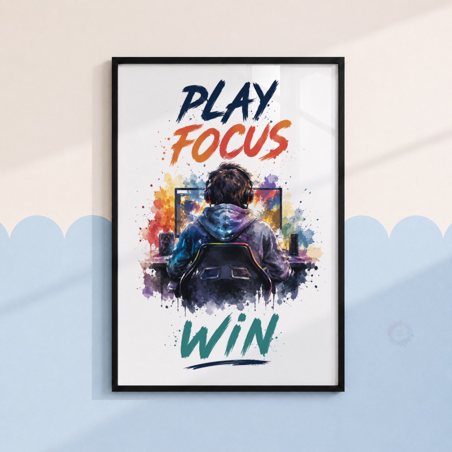 Play Focus Win Gaming Print – Colourful Gamer Bedroom Wall Art