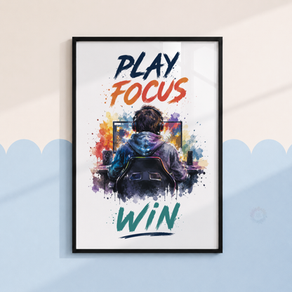 Play Focus Win Gaming Print – Colourful Gamer Bedroom Wall Art