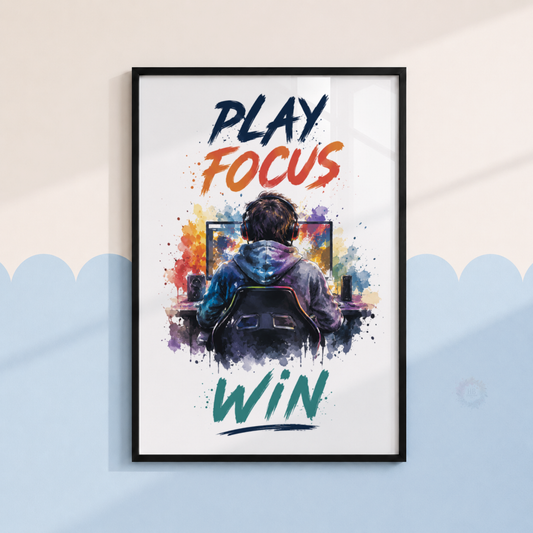 Play Focus Win Gaming Print – Colourful Gamer Bedroom Wall Art