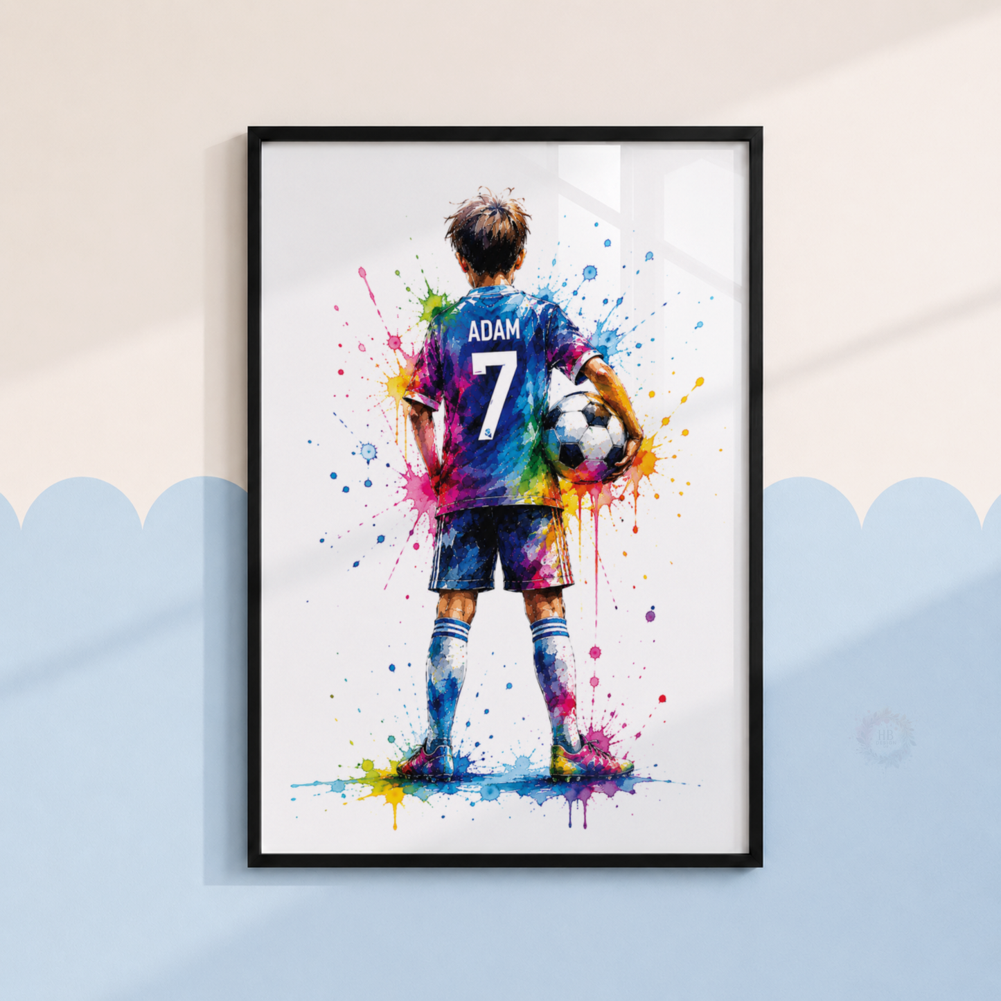 Personalised Colourful Football Wall Art Set – Name & Number Player Prints