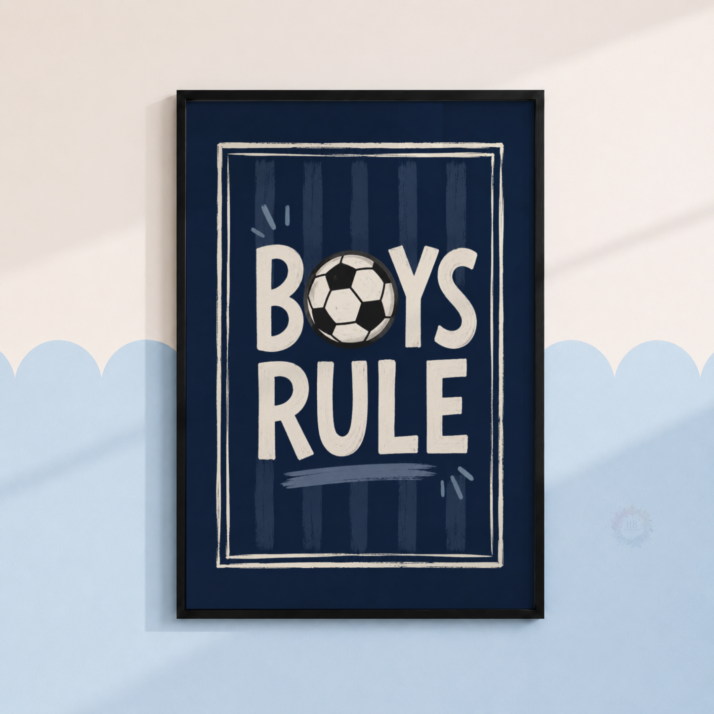 Boys Rule Football Print – Navy Soccer Wall Art for Boys Bedroom