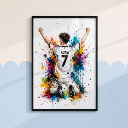Personalised Football Player Wall Art Set – Colourful Football Bedroom Prints