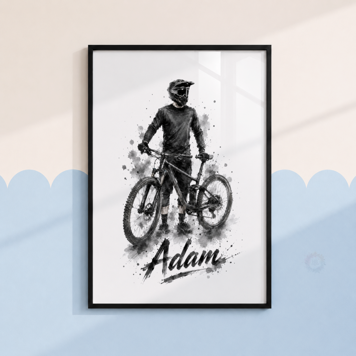 Personalised Mountain Bike Prints – Set of 3 Black & White MTB Cycling Wall Art