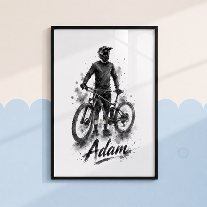 Personalised Mountain Bike Prints – Set of 3 Black & White MTB Cycling Wall Art