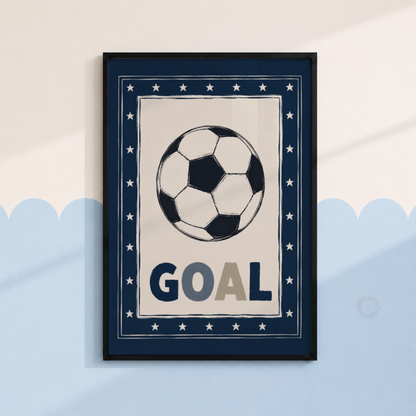 Goal Football Print – Navy Soccer Wall Art for Boys Bedroom