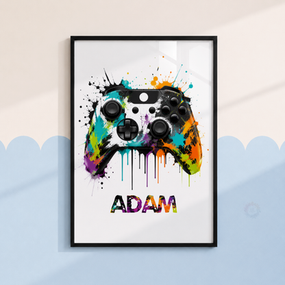 Personalised Colourful Gaming Controller Print – Custom Name Gamer Wall Art