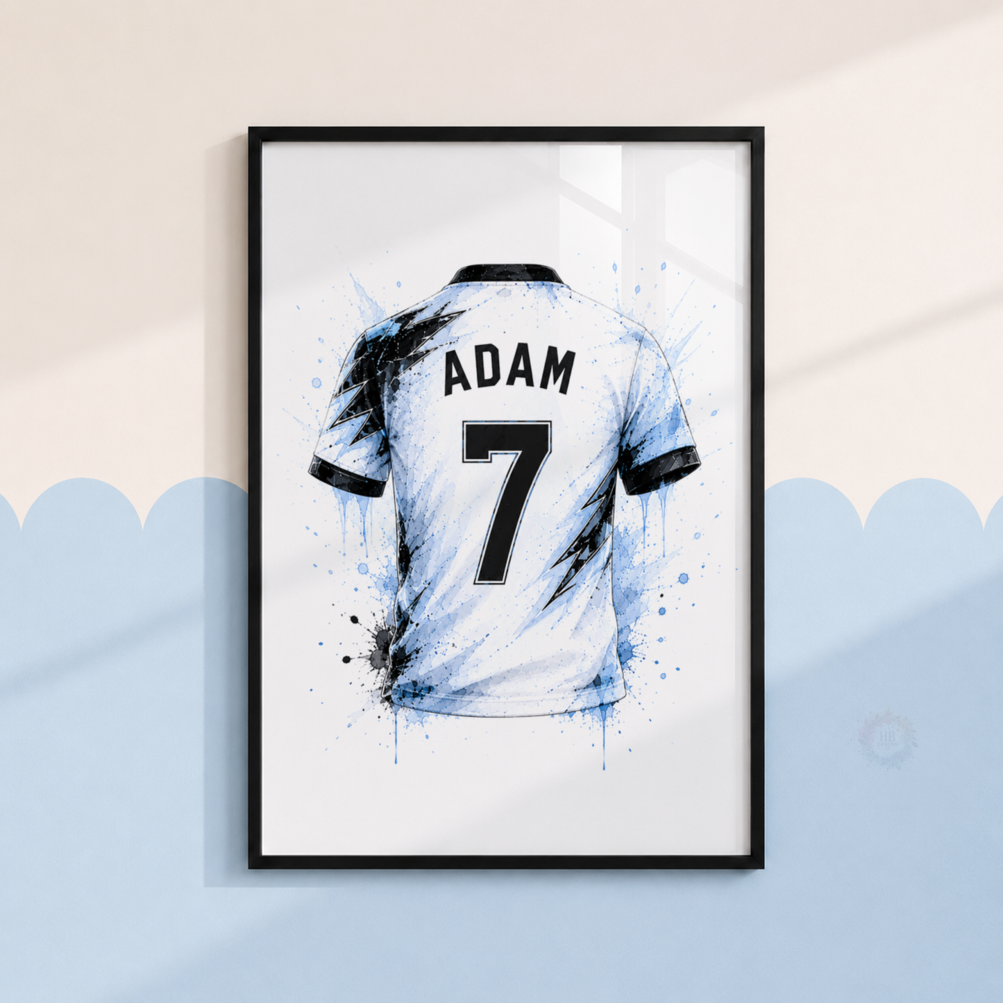 Personalised Blue Football Wall Art Set – Football Boot, Shirt & Ball Prints