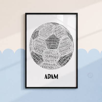 Personalised Football Word Art Print – Custom Name Soccer Wall Art for Boys Bedroom