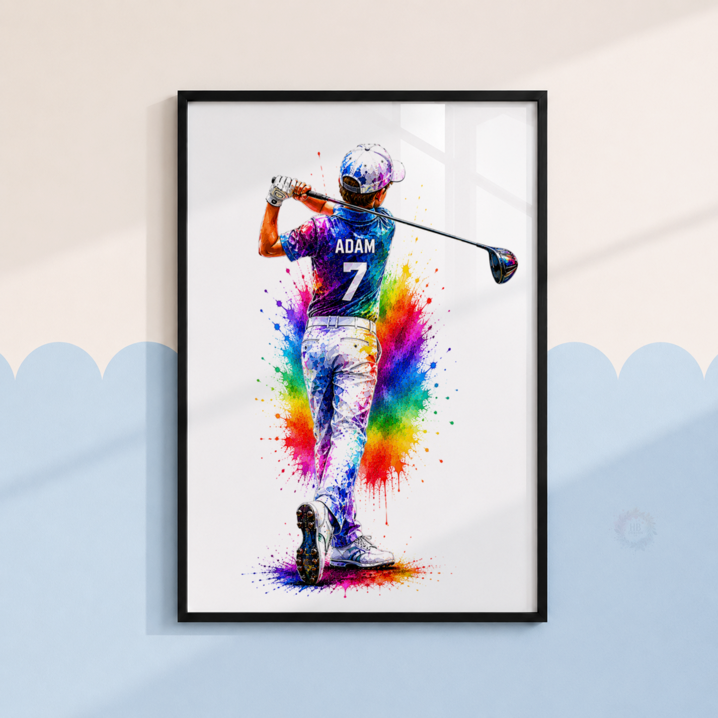 Personalised Golf Wall Art Print Set – Custom Name & Number