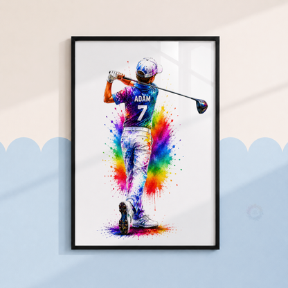 Personalised Golf Wall Art Print Set – Custom Name & Number
