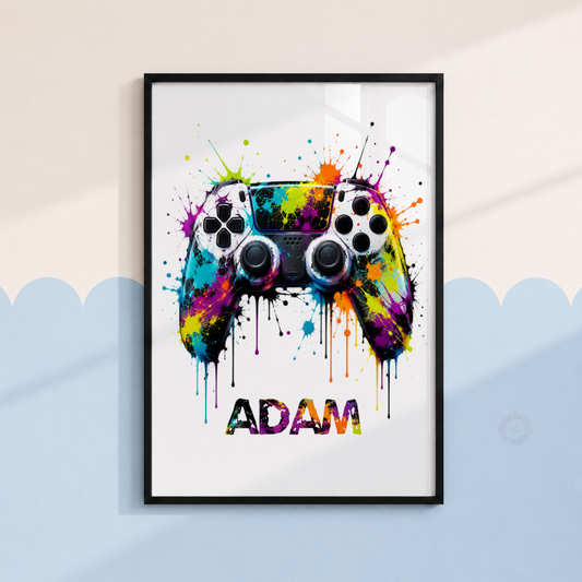 Personalised Colourful Gaming Controller Print – Custom Name Gamer Bedroom Wall Art