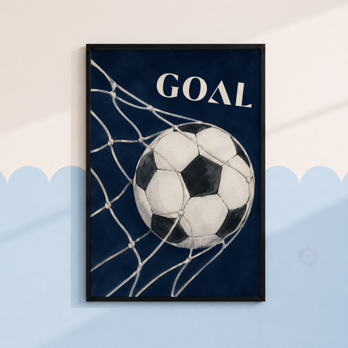 Goal Football Print – Navy Soccer Goal Wall Art for Boys Bedroom