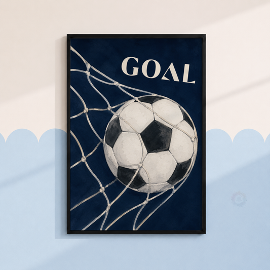 Goal Football Print – Navy Soccer Goal Wall Art for Boys Bedroom