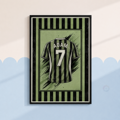 Personalised Green & Black Football Wall Art Set – Name & Number Prints