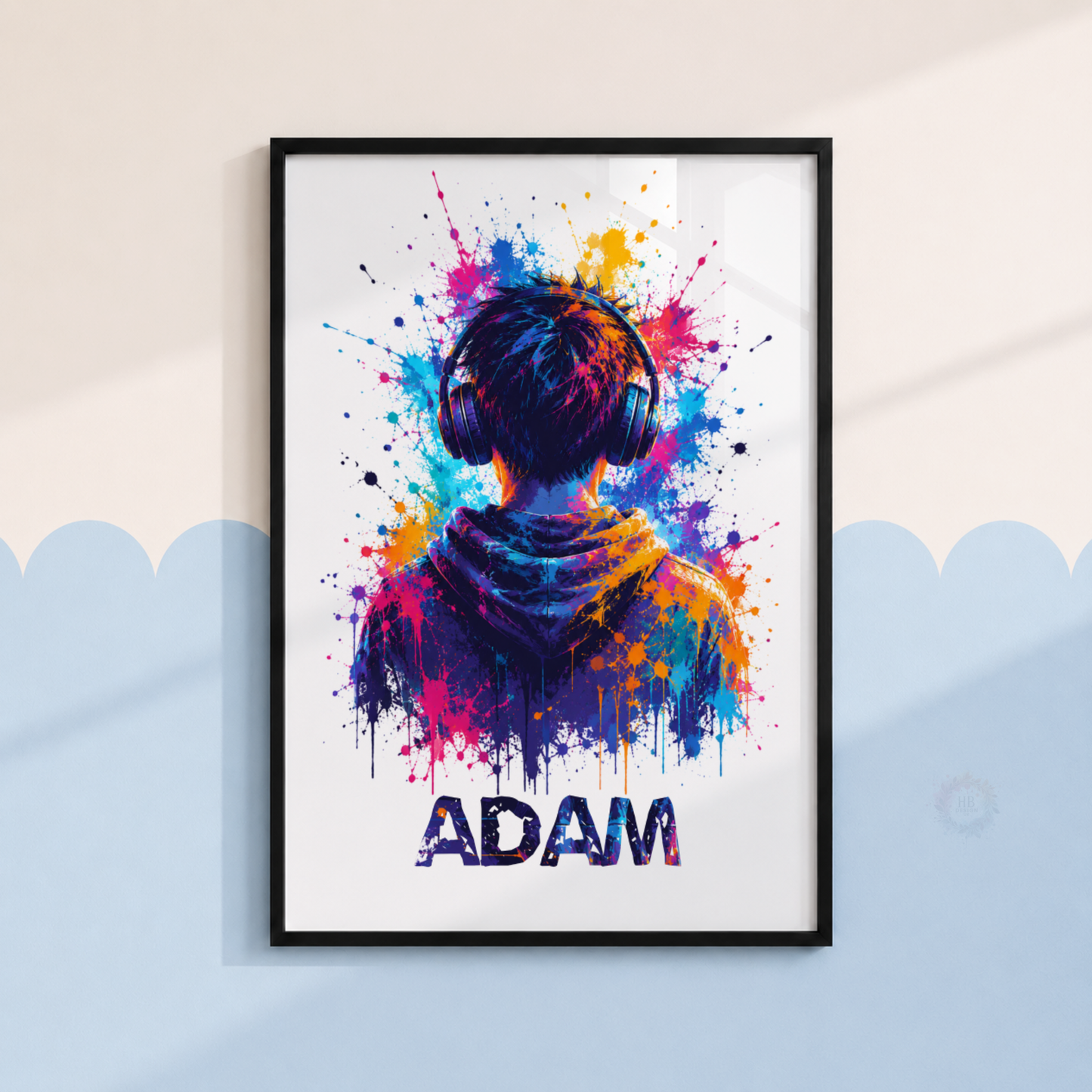 Personalised Gamer Headphones Print – Custom Name Colourful Gaming Wall Art