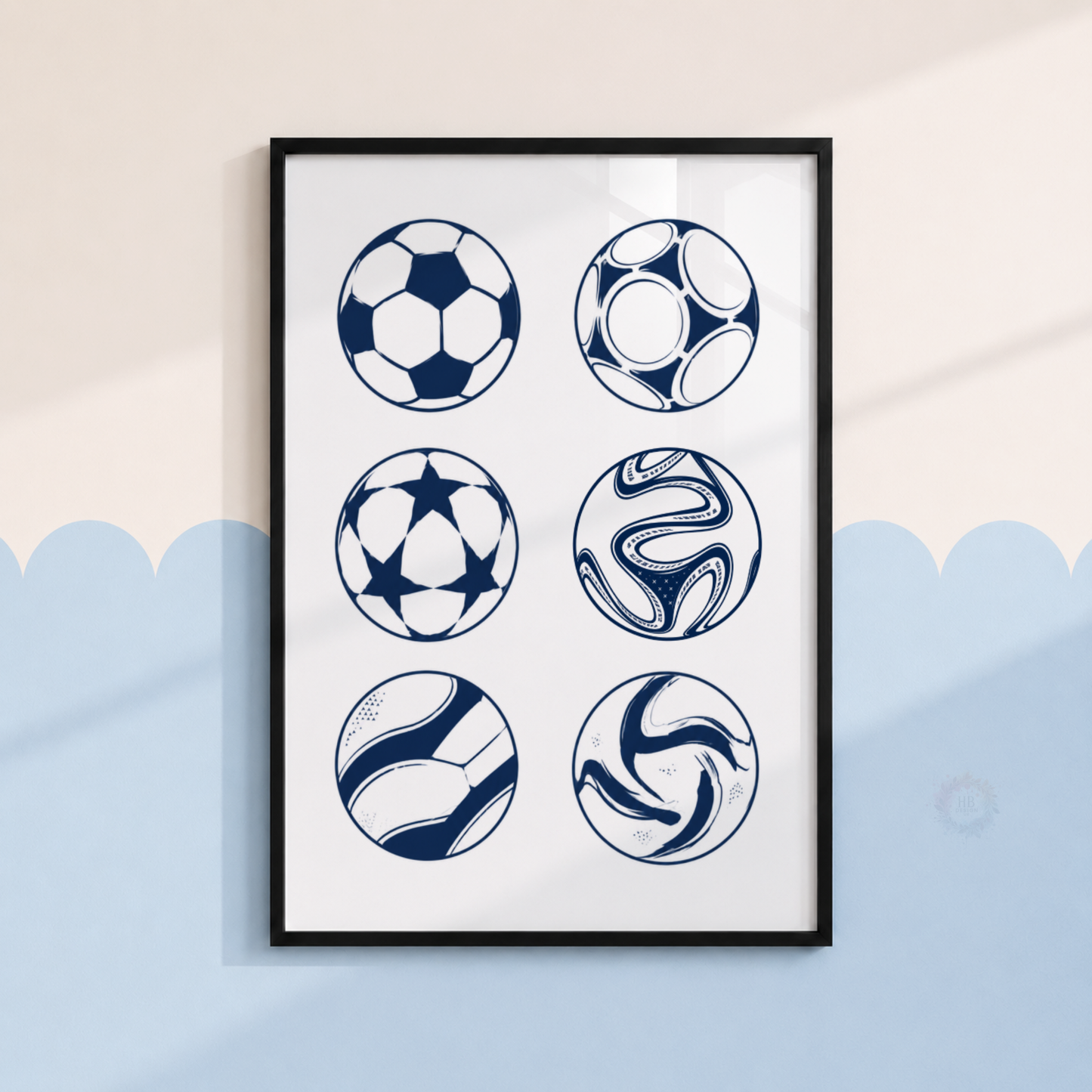 Football Collection Print – Navy Soccer Ball Wall Art for Boys Bedroom