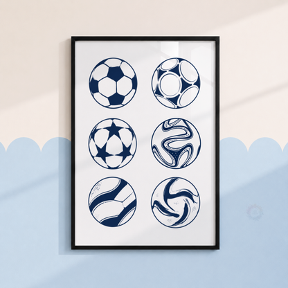 Football Collection Print – Navy Soccer Ball Wall Art for Boys Bedroom