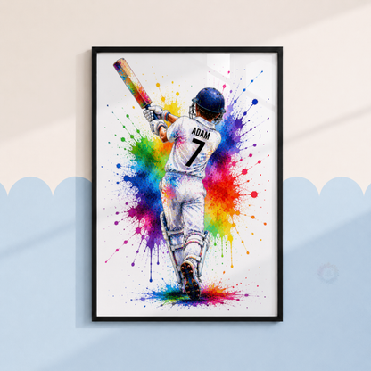 Personalised Cricket Wall Art Print Set – Custom Name & Number