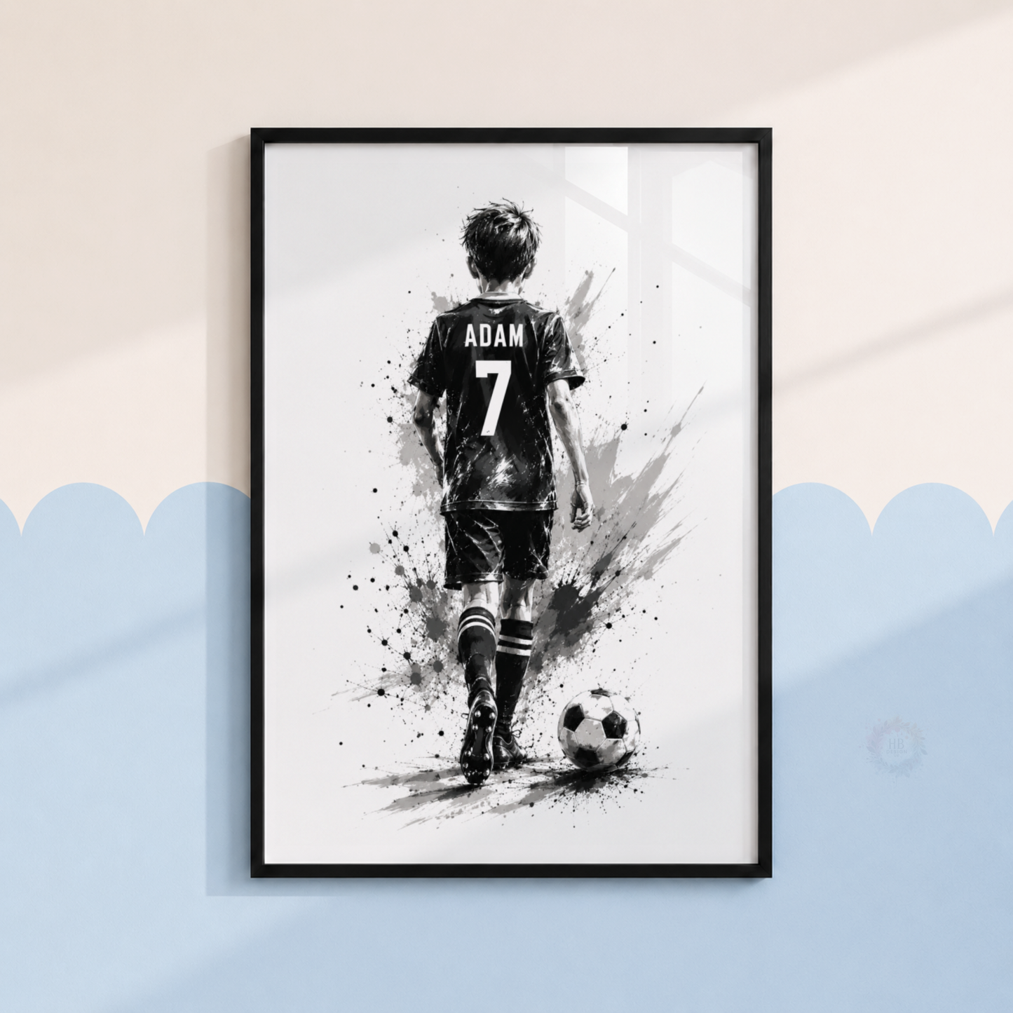 Personalised Eat Sleep Football Repeat Wall Art Set – Black & White Football Prints