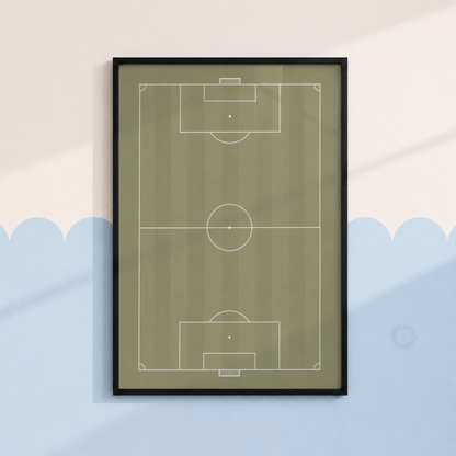 Minimalist Football Pitch Print – Sage Green Soccer Wall Art for Boys Bedroom