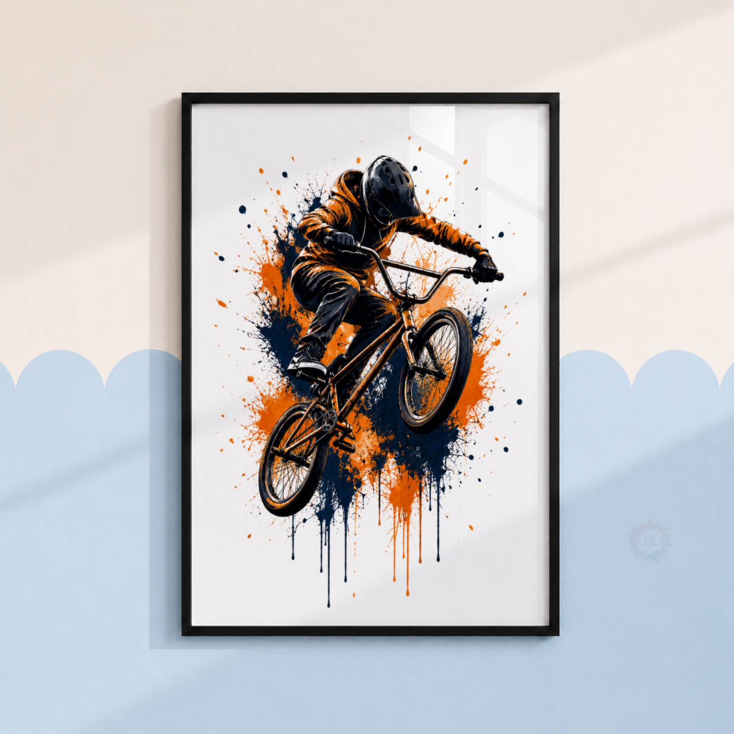 BMX Bike Wall Art Prints – Set of 3 Orange & Navy Freestyle Cycling Prints