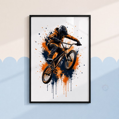BMX Bike Wall Art Prints – Set of 3 Orange & Navy Freestyle Cycling Prints