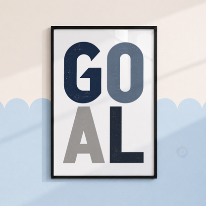 GOAL Typography Print – Navy Blue Football Wall Art for Boys Bedroom