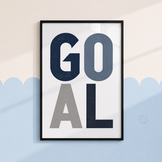 GOAL Typography Print – Navy Blue Football Wall Art for Boys Bedroom