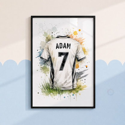 Personalised Football Wall Art Set – Green Watercolour Name & Number Prints