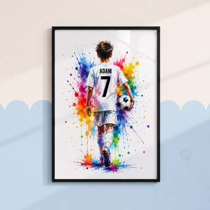 Personalised Colourful Football Wall Art Set – Name & Number Prints