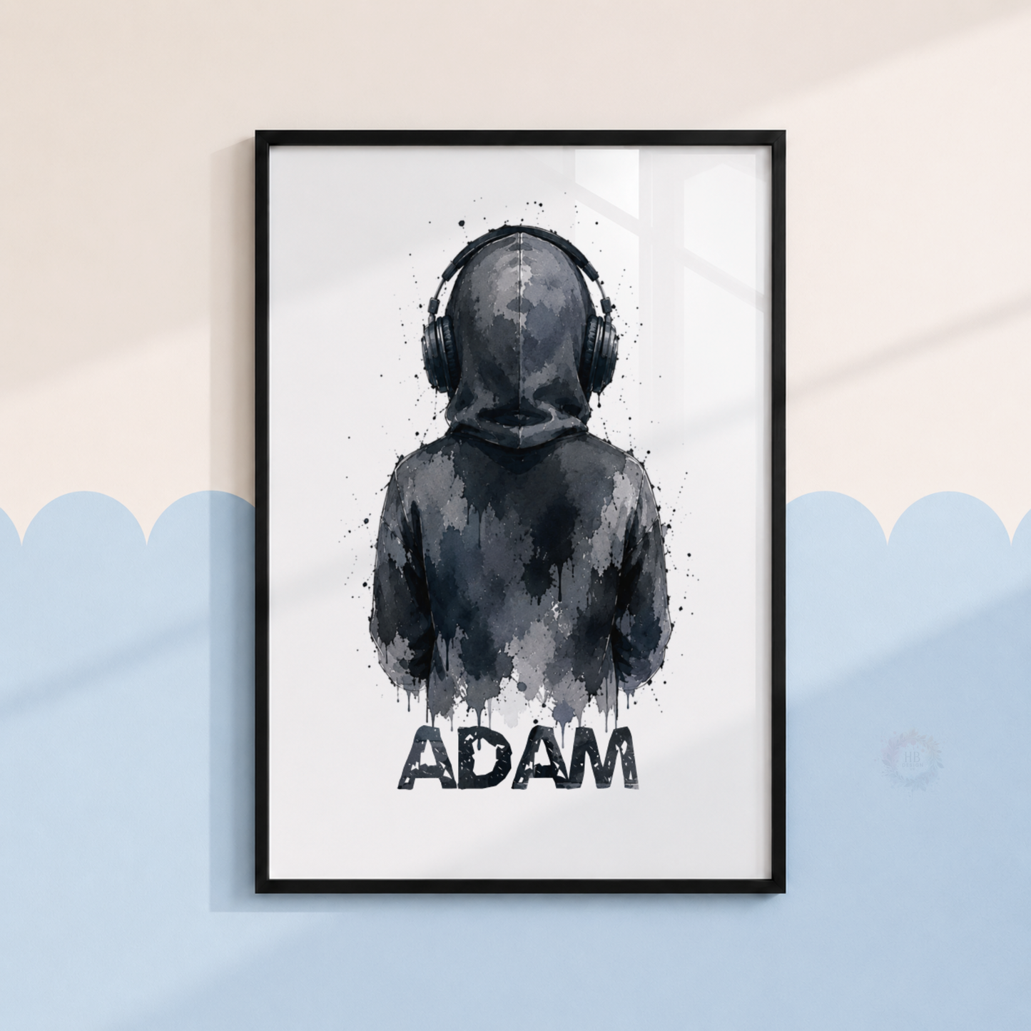 Personalised Black & Grey Gamer Wall Art Set – Controller, Gamer & Headphones Prints