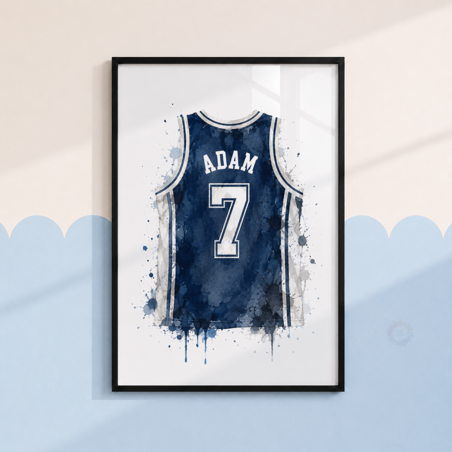 Personalised Basketball Prints – Set of 3 Watercolour Ball, Jersey & Hoop Wall Art