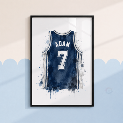 Personalised Basketball Prints – Set of 3 Watercolour Ball, Jersey & Hoop Wall Art