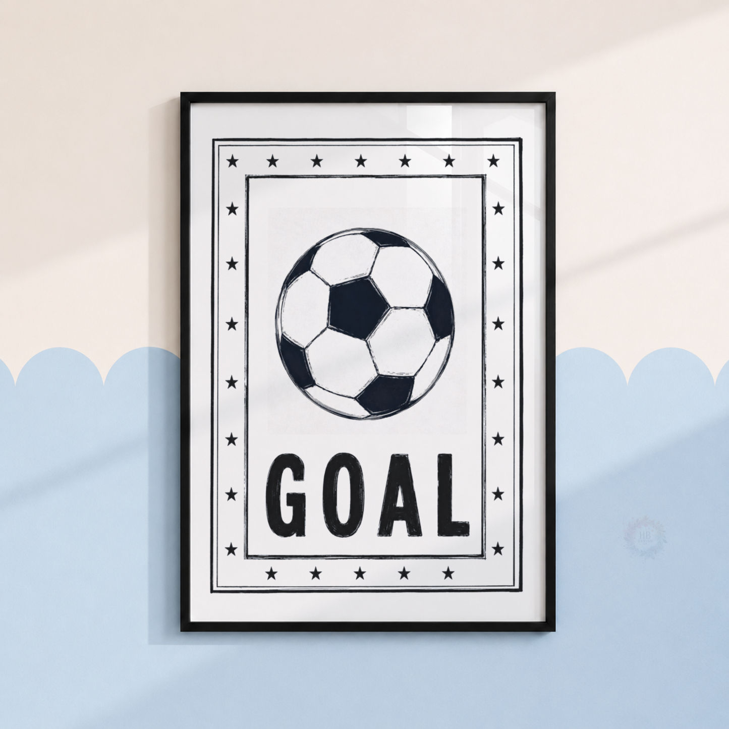 Goal Football Print – Black & White Soccer Wall Art for Boys Bedroom