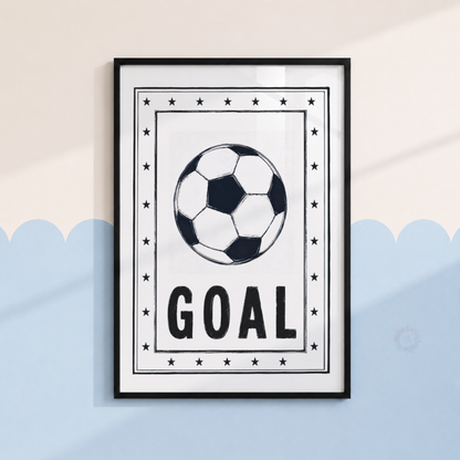 Goal Football Print – Black & White Soccer Wall Art for Boys Bedroom