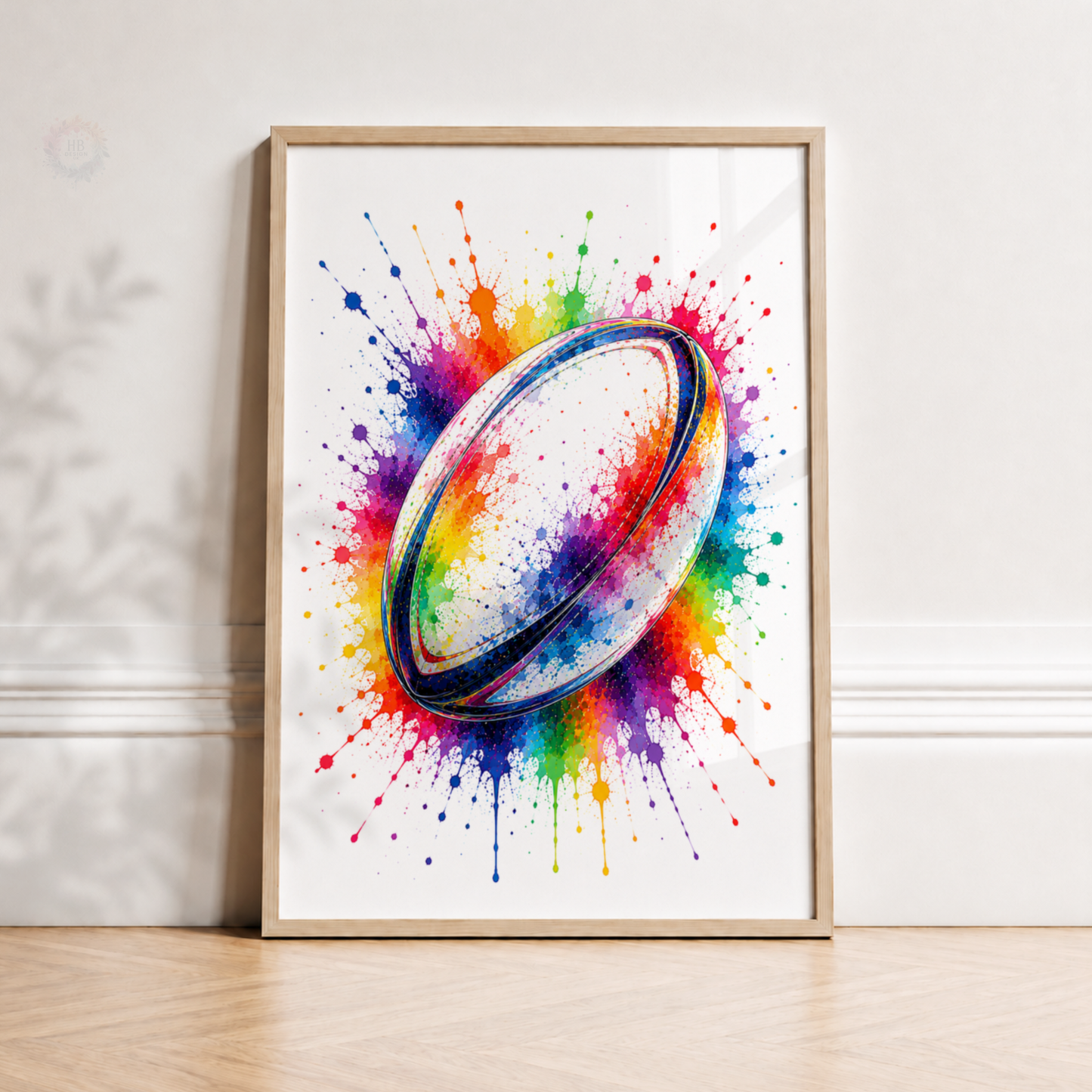 Personalised Rugby Wall Art Print Set – Colourful Custom Name & Number