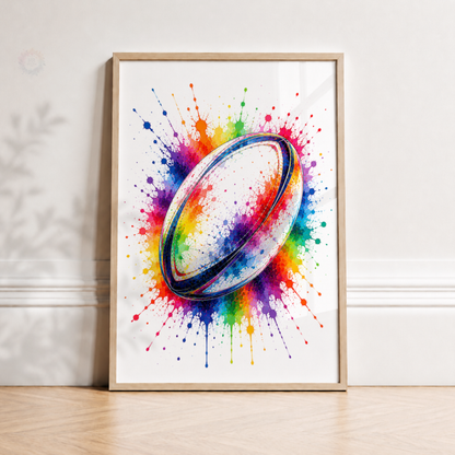 Personalised Rugby Wall Art Print Set – Colourful Custom Name & Number