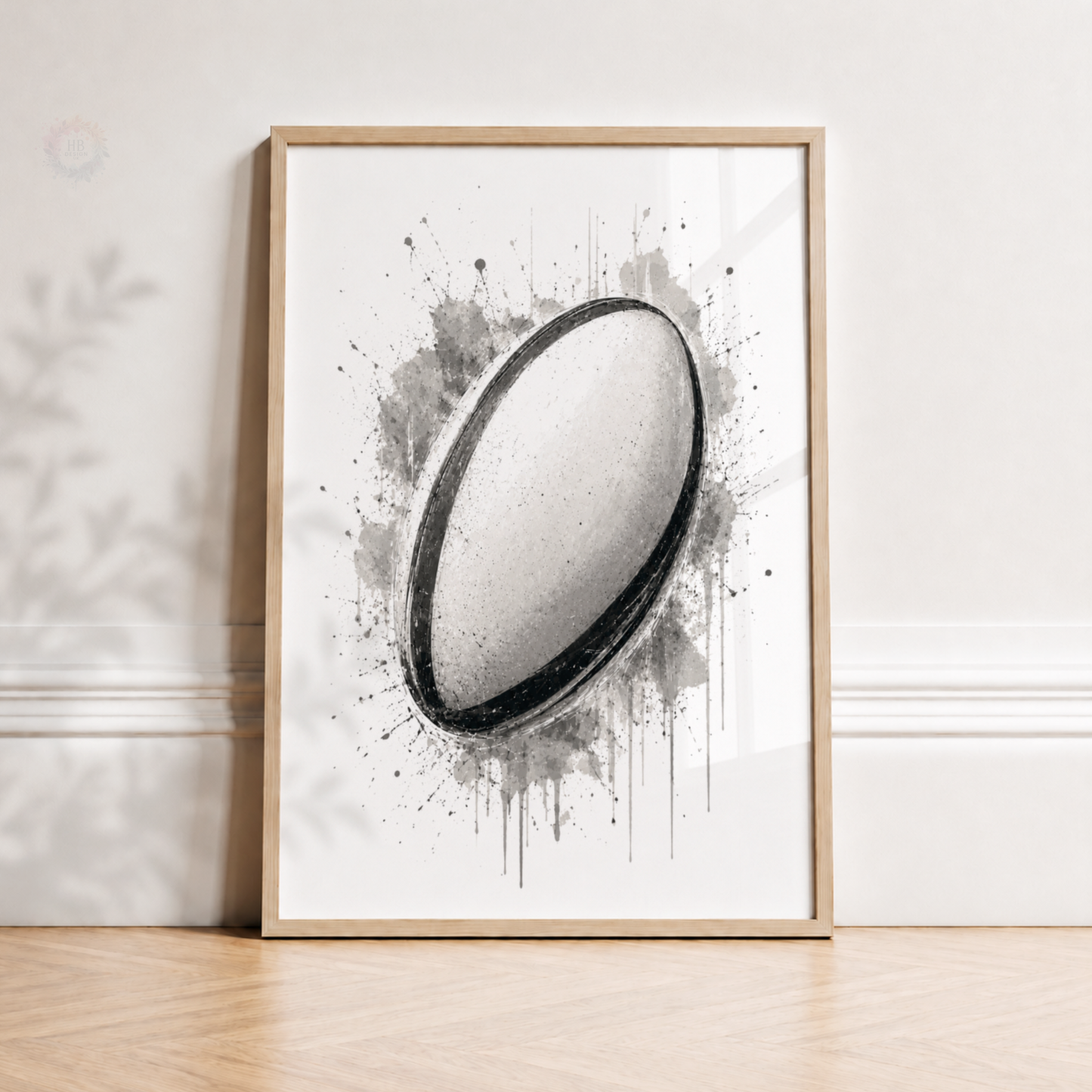 Personalised Rugby Wall Art Set – Black & White Boys Bedroom Sports Prints