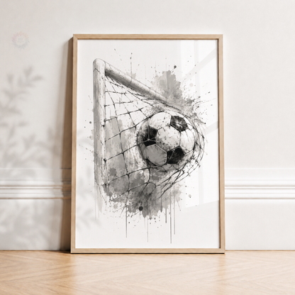 Personalised Black & White Football Wall Art Set – Name & Number Shirt Prints