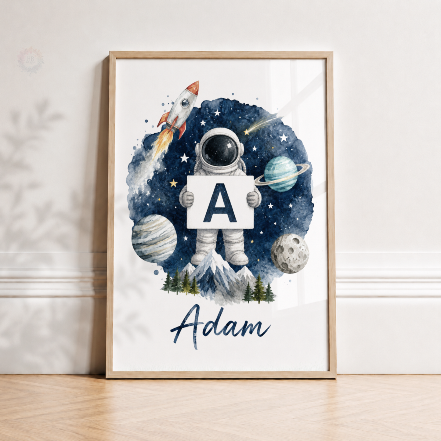 Personalised Astronaut Name Print – Space Nursery Wall Art